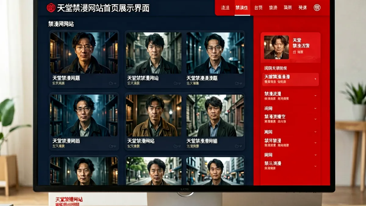 天堂禁漫网站首页展示界面，左侧为深色主题的内容卡片列表，右侧为红色导航栏，整体呈现一个专注于禁漫内容分发的中文阅读平台布局